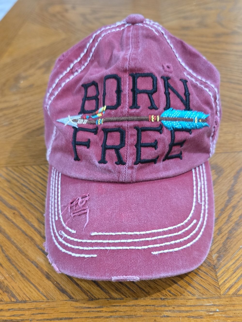 Born Free Womens Distressed Maroon Baseball Cap